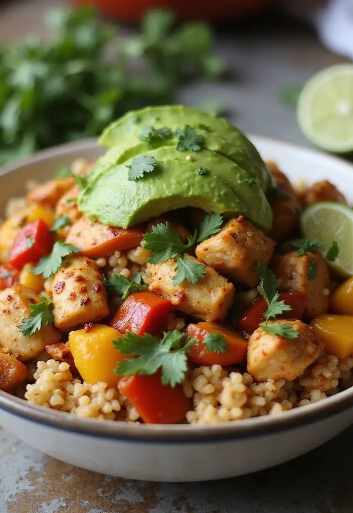 27 Chicken Rice and Veggies Recipes That Are Balanced & Healthy 11 27 Chicken Rice and Veggies Recipes That Are Balanced & Healthy - 10. Chicken Fajita Rice Bowl