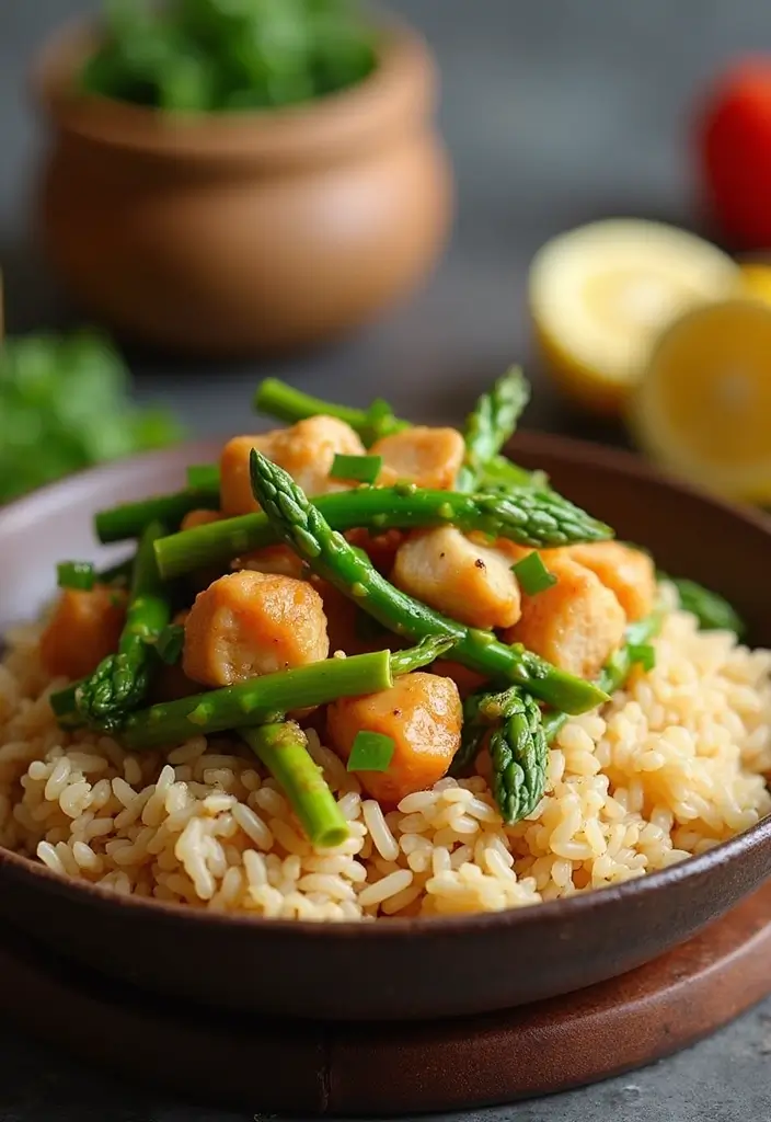 27 Chicken Rice and Veggies Recipes That Are Balanced & Healthy 17 27 Chicken Rice and Veggies Recipes That Are Balanced & Healthy - 16. Chicken and Asparagus Stir-Fry