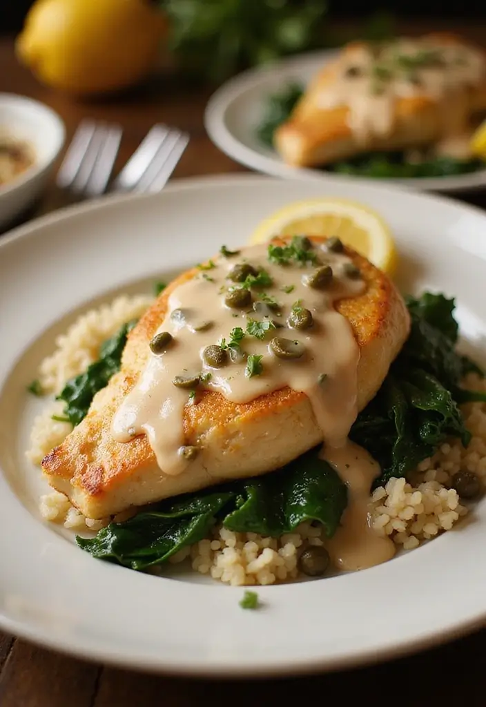 27 Chicken Rice and Veggies Recipes That Are Balanced & Healthy 19 27 Chicken Rice and Veggies Recipes That Are Balanced & Healthy - 18. Chicken Piccata with Spinach and Rice