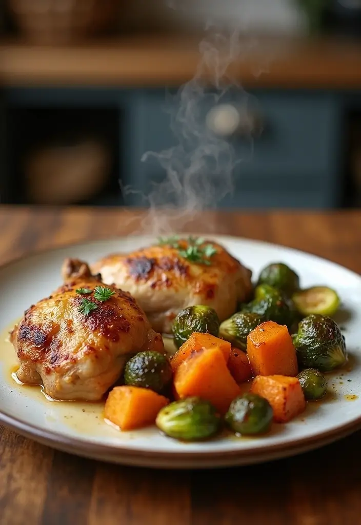 27 Chicken Rice and Veggies Recipes That Are Balanced & Healthy 20 27 Chicken Rice and Veggies Recipes That Are Balanced & Healthy - 19. Baked Chicken with Sweet Potatoes and Brussels Sprouts