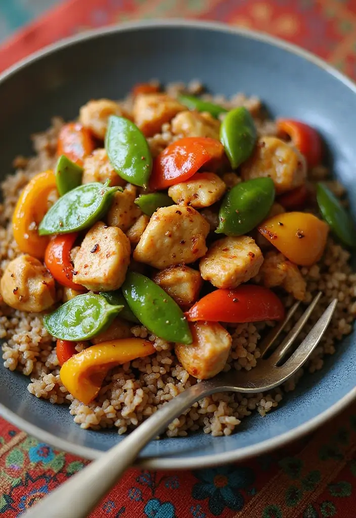 27 Chicken Rice and Veggies Recipes That Are Balanced & Healthy 3 27 Chicken Rice and Veggies Recipes That Are Balanced & Healthy - 2. Spicy Garlic Chicken Stir-Fry with Brown Rice