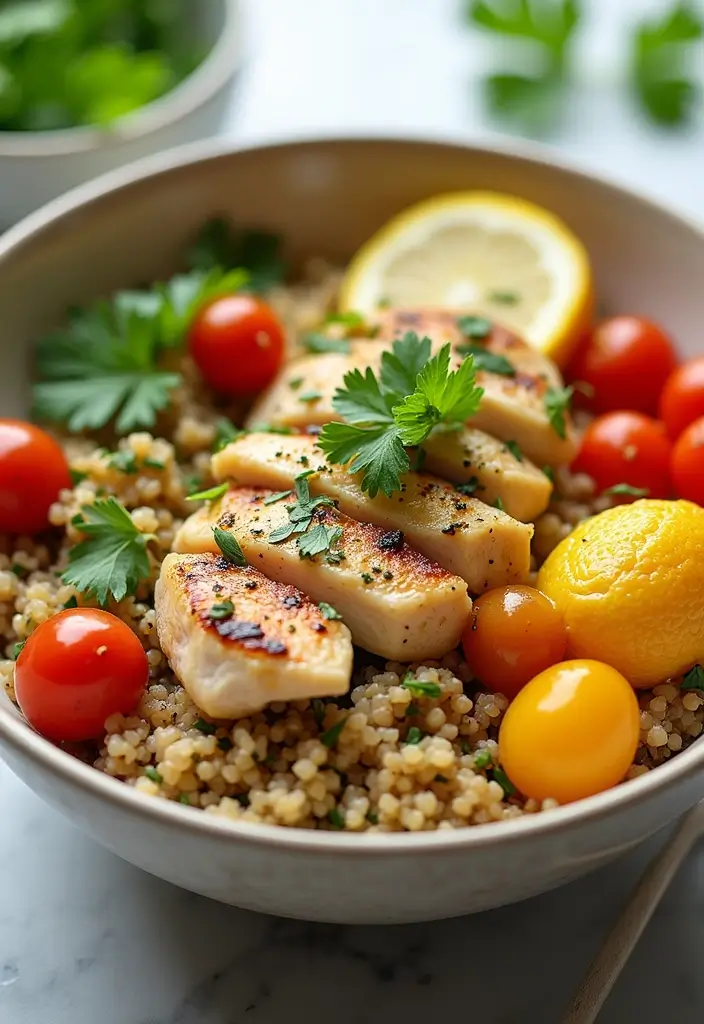 27 Chicken Rice and Veggies Recipes That Are Balanced & Healthy 23 27 Chicken Rice and Veggies Recipes That Are Balanced & Healthy - 22. Lemon Garlic Chicken Quinoa Bowl