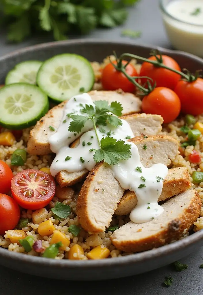 27 Chicken Rice and Veggies Recipes That Are Balanced & Healthy 5 27 Chicken Rice and Veggies Recipes That Are Balanced & Healthy - 4. Mediterranean Chicken Rice Bowl