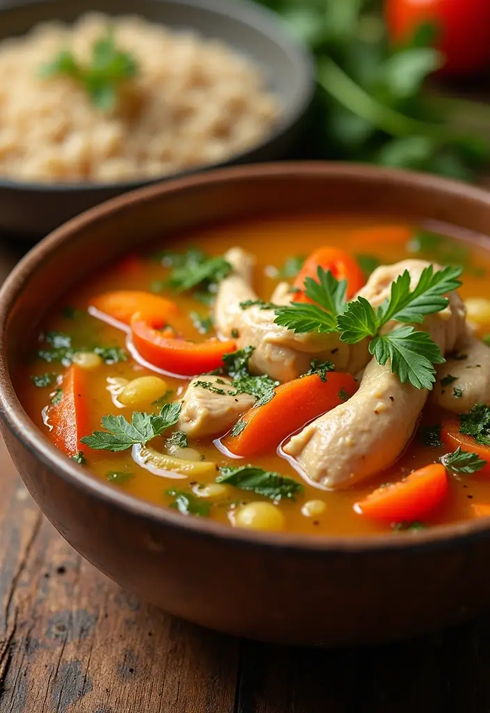 27 Chicken Rice and Veggies Recipes That Are Balanced & Healthy 10 27 Chicken Rice and Veggies Recipes That Are Balanced & Healthy - 9. Chicken and Vegetable Soup with Brown Rice