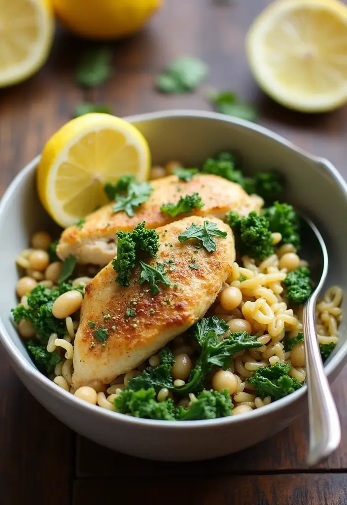 27 Creamy Lemon Chicken Orzo Recipes That Taste Bright & Elegant 82 27 Creamy Lemon Chicken Orzo Recipes That Taste Bright & Elegant - 13. Lemon Chicken Orzo with Kale and White Beans