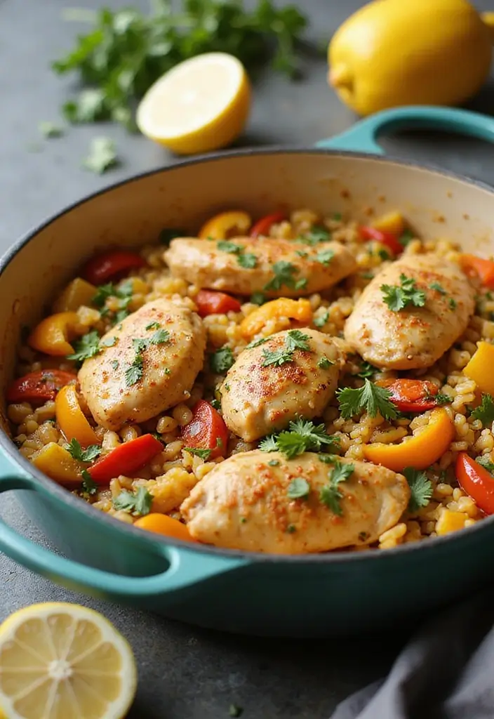 27 Creamy Lemon Chicken Orzo Recipes That Taste Bright & Elegant 115 27 Creamy Lemon Chicken Orzo Recipes That Taste Bright & Elegant - 18. One-Pot Lemon Chicken Orzo with Bell Peppers
