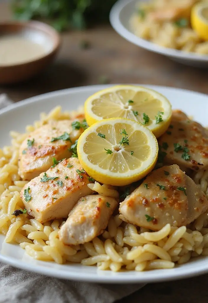 27 Creamy Lemon Chicken Orzo Recipes That Taste Bright & Elegant 122 27 Creamy Lemon Chicken Orzo Recipes That Taste Bright & Elegant - 19. Lemon Chicken Orzo with Roasted Garlic