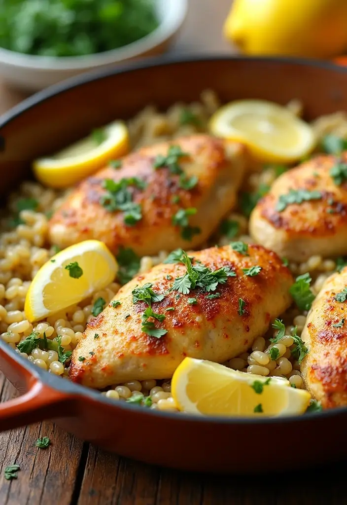 27 Creamy Lemon Chicken Orzo Recipes That Taste Bright & Elegant 9 27 Creamy Lemon Chicken Orzo Recipes That Taste Bright & Elegant - 2. Lemon-Garlic Chicken Orzo Bake