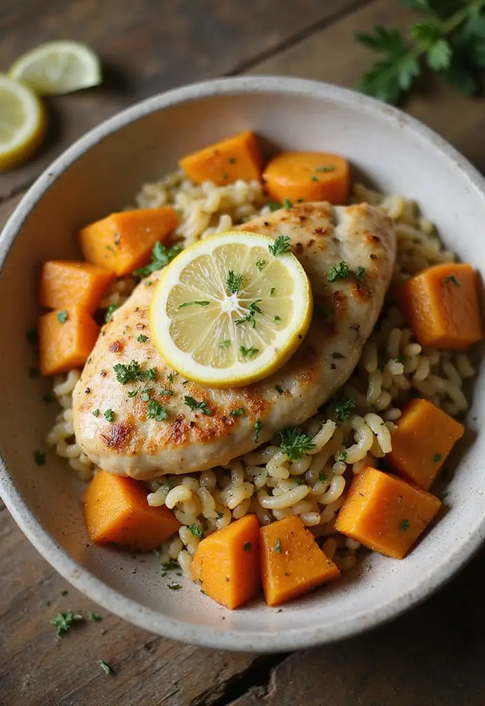 27 Creamy Lemon Chicken Orzo Recipes That Taste Bright & Elegant 141 27 Creamy Lemon Chicken Orzo Recipes That Taste Bright & Elegant - 22. Lemon Chicken Orzo with Sweet Potatoes