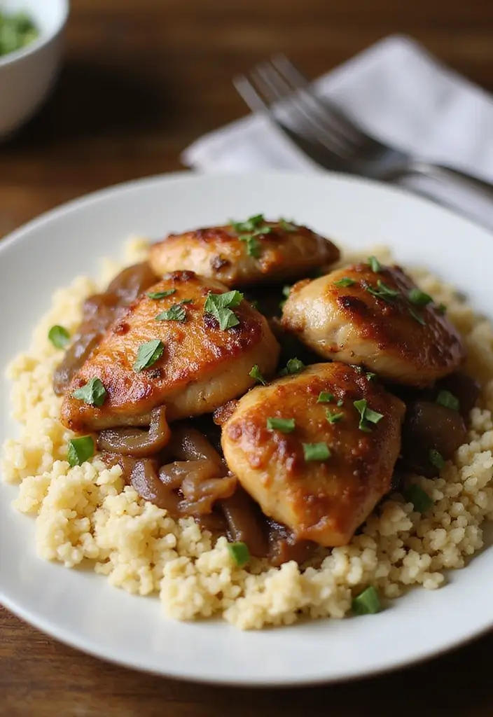27 French Onion Chicken Thighs Recipes That Are Melty & Delicious - 20. French Onion Chicken Thighs with Couscous