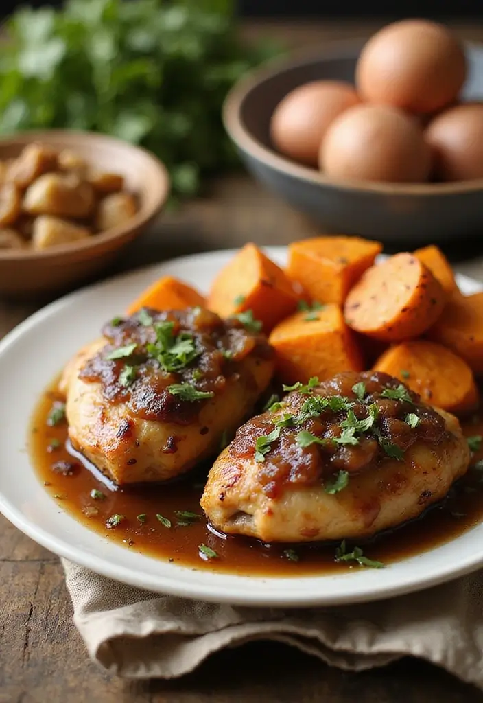27 French Onion Chicken Thighs Recipes That Are Melty & Delicious - 21. French Onion Chicken Thighs with Sweet Potatoes