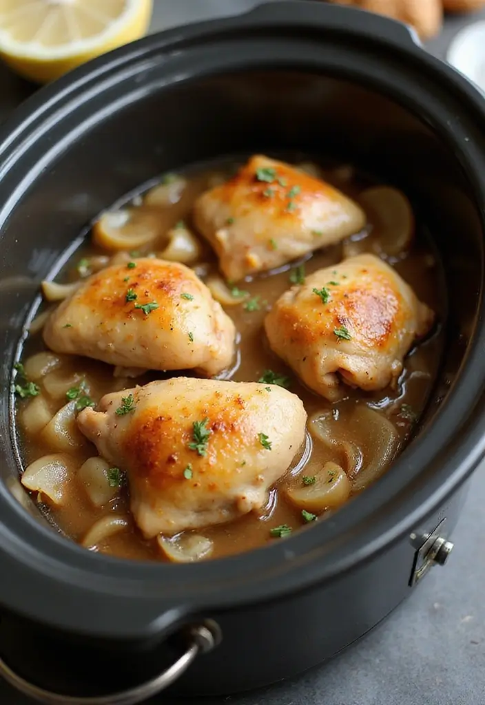 27 French Onion Chicken Thighs Recipes That Are Melty & Delicious - 5. Slow Cooker French Onion Chicken Thighs