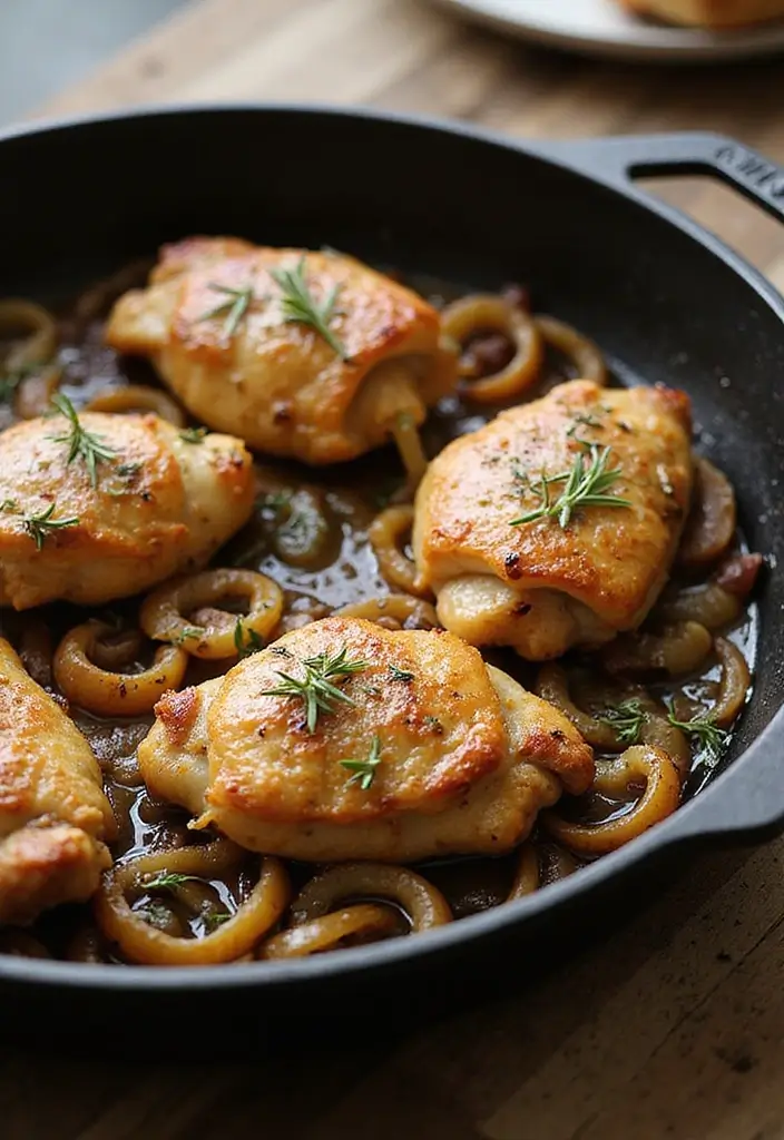 27 French Onion Chicken Thighs Recipes That Are Melty & Delicious - 9. Skillet French Onion Chicken Thighs