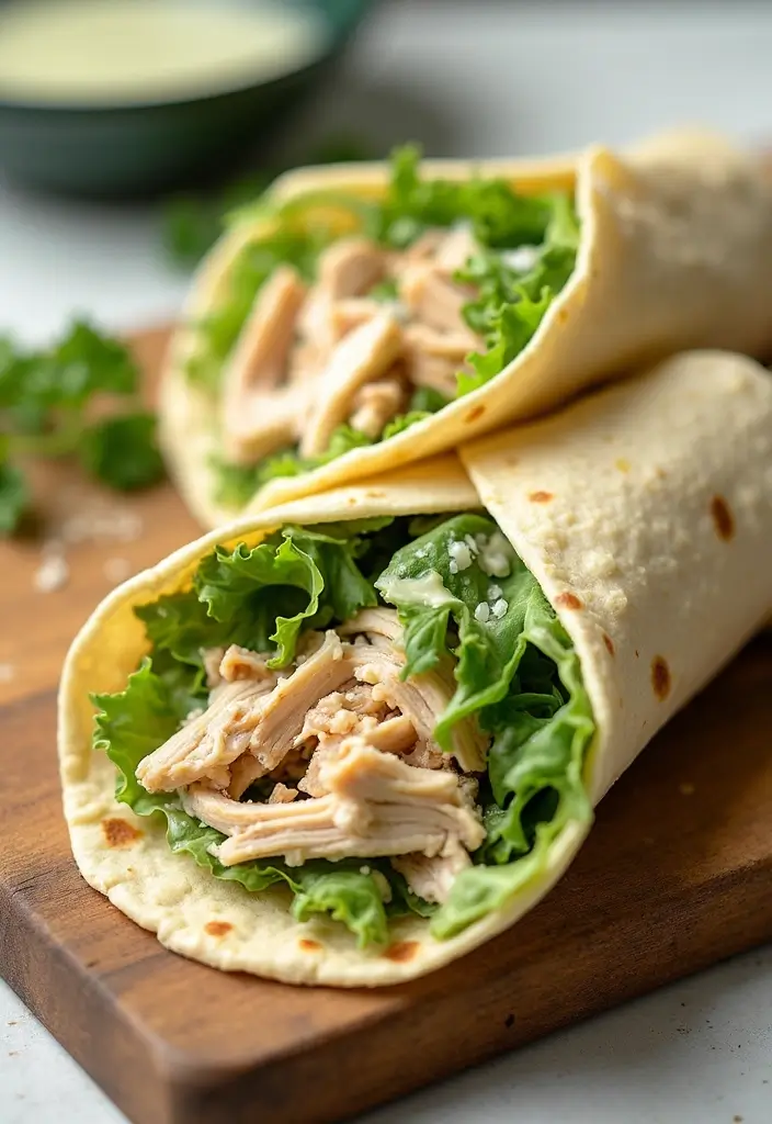 27 Leftover Shredded Chicken Recipes That Make Meal Prep Easy - 20. Chicken Caesar Salad Wraps
