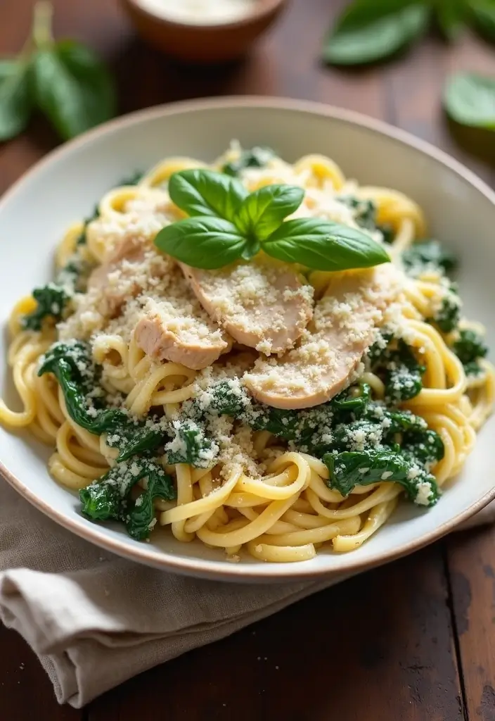 27 Leftover Shredded Chicken Recipes That Make Meal Prep Easy - 3. Creamy Chicken and Spinach Pasta
