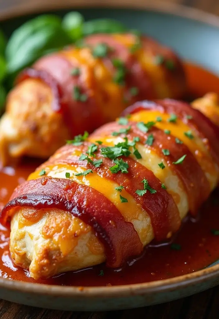 27 Oven Baked Chicken Parmesan Recipes That Are Golden & Gooey 24 27 Oven Baked Chicken Parmesan Recipes That Are Golden & Gooey - 23. Bacon-Wrapped Chicken Parmesan