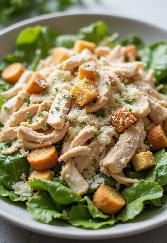 27 Quick and Easy Rotisserie Chicken Recipes for Leftovers 16 27 Quick and Easy Rotisserie Chicken Recipes for Leftovers - 3. Chicken Caesar Salad