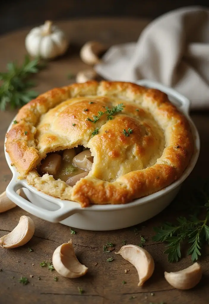 27 Rotisserie Chicken Pot Pie Recipes That Feel Home-Baked - 26. Garlic Rotisserie Chicken Pot Pie