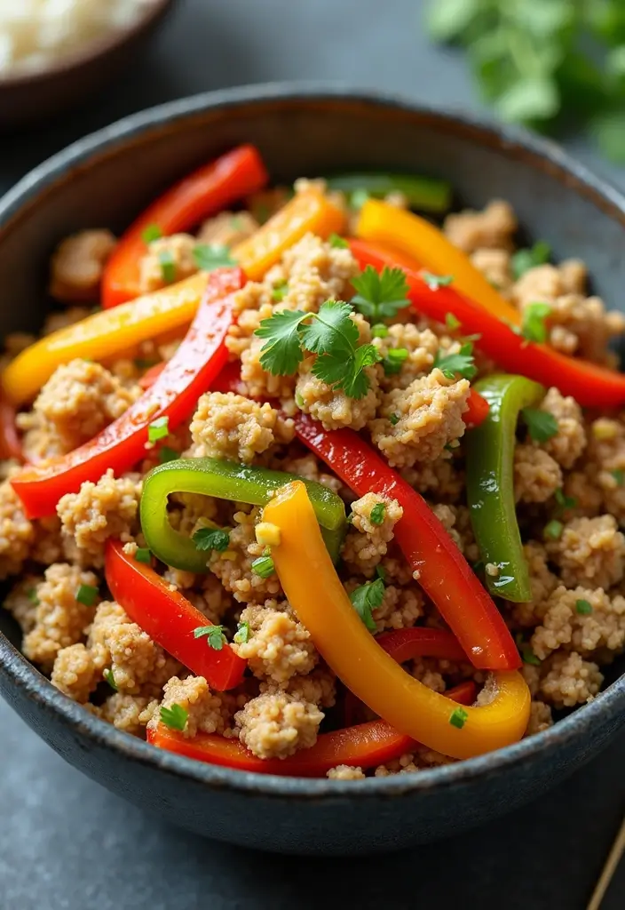 28 Asian Ground Chicken Recipes That Are Flavorful & Fast - 13. Ground Chicken and Bell Pepper Stir-Fry