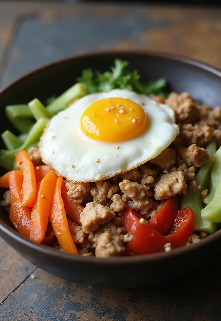 28 Asian Ground Chicken Recipes That Are Flavorful & Fast - 2. Korean Ground Chicken Bibimbap