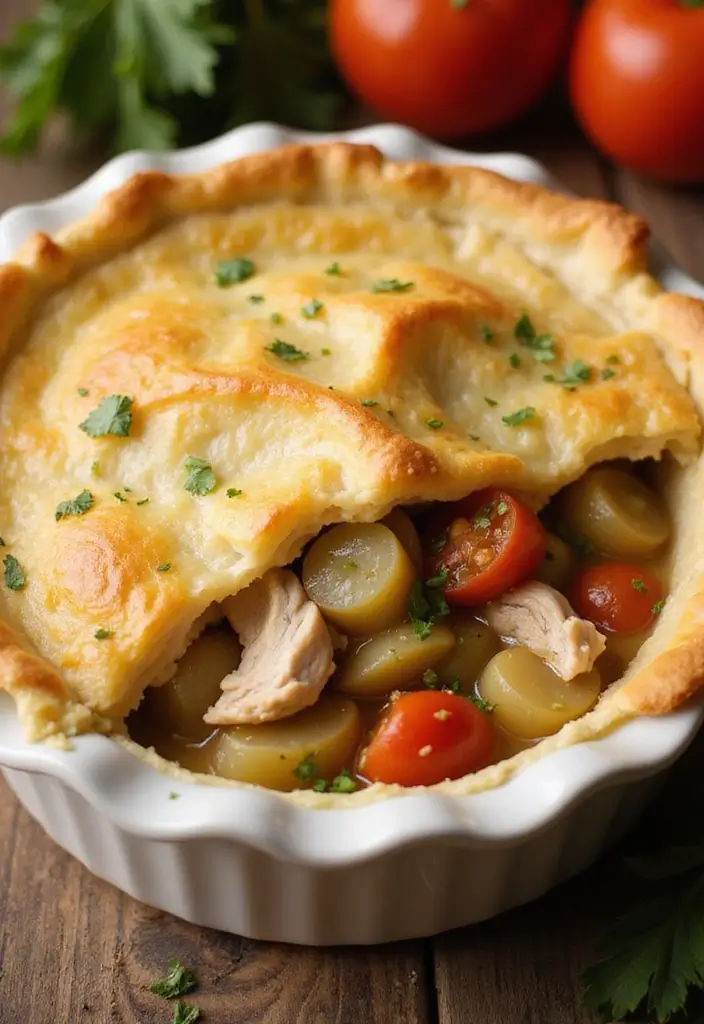 28 Chicken Pot Pie with Potatoes Recipes That Feel Hearty & Homey - 15. Chicken Pot Pie with Potatoes and Tomatoes