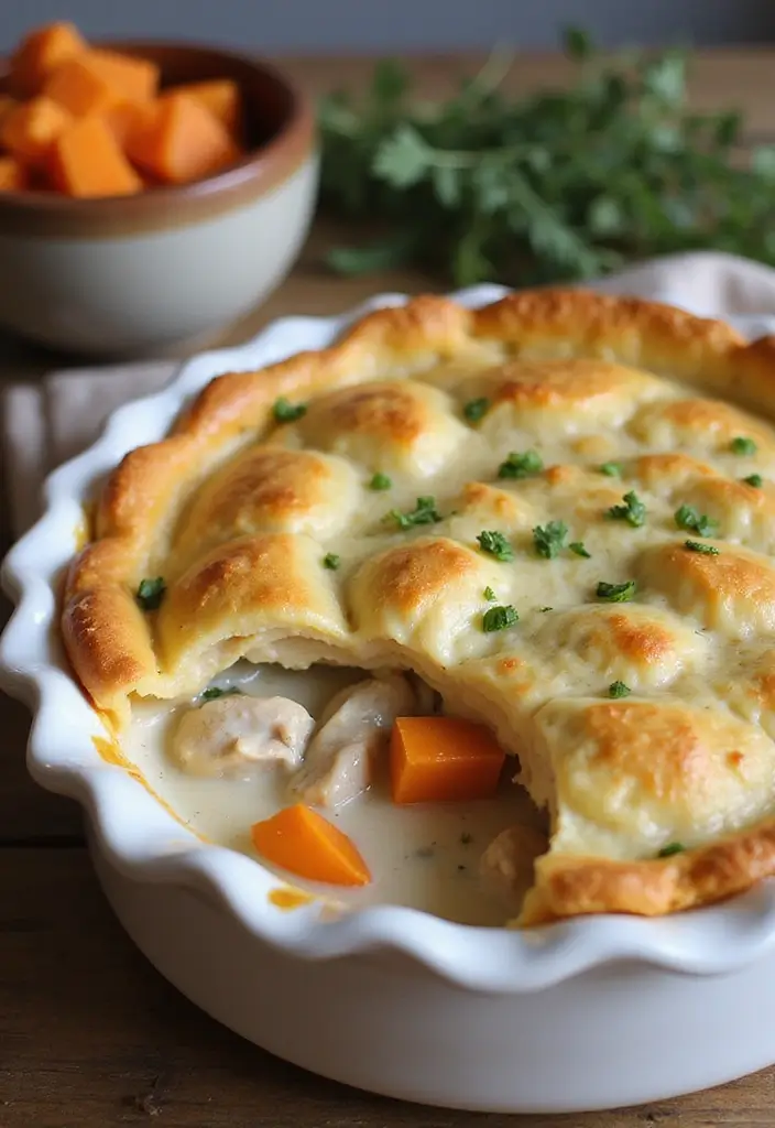 28 Chicken Pot Pie with Potatoes Recipes That Feel Hearty & Homey - 2. Creamy Chicken Pot Pie with Sweet Potatoes