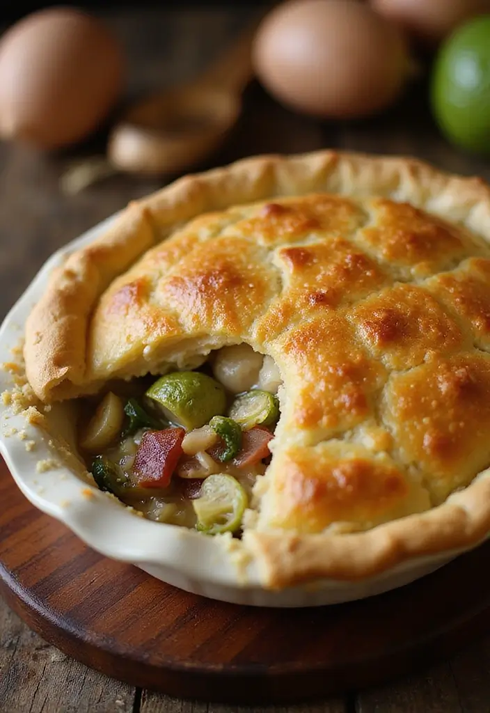 28 Chicken Pot Pie with Potatoes Recipes That Feel Hearty & Homey - 28. Chicken Pot Pie with Bacon and Brussels Sprouts