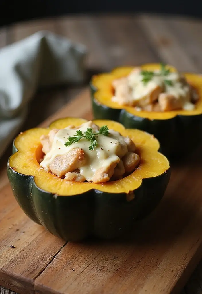 28 Keto Rotisserie Chicken Recipes That Are Fast & Flavorful - 27. Chicken and Cheese Stuffed Acorn Squash
