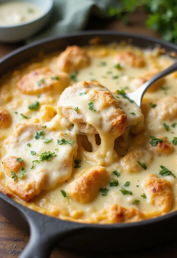29 Chicken and Cheese Recipes That Are Ooey-Gooey Good - 10. Cheesy Chicken Alfredo Bake