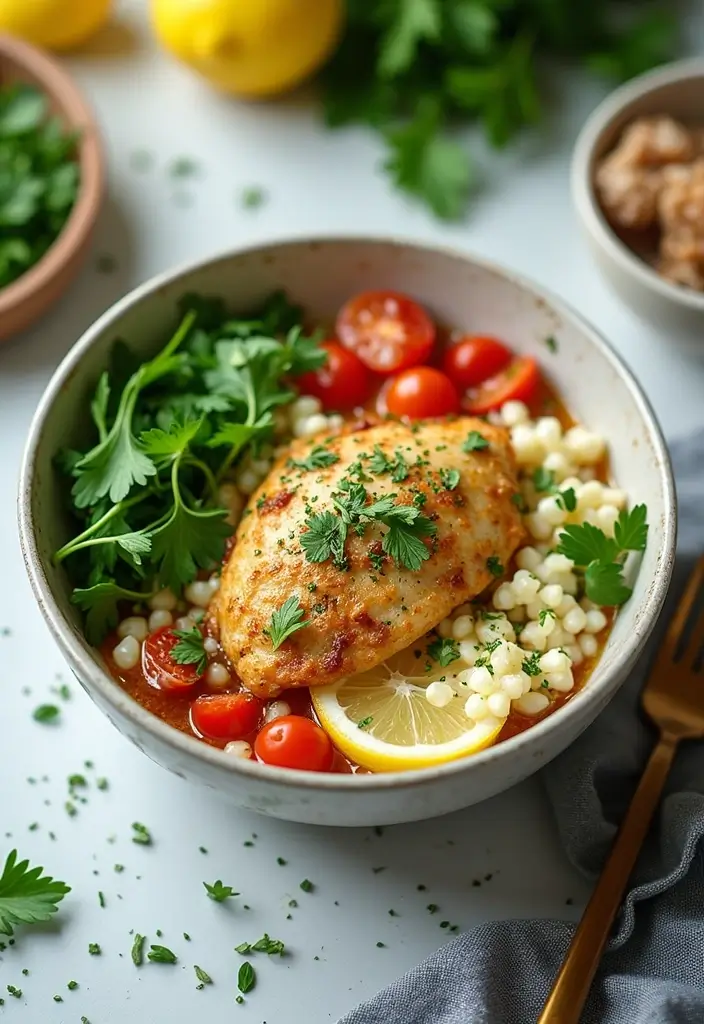 29 Cottage Cheese Chicken Parm Bowl Recipes That Feel Light & Protein-Packed 11 29 Cottage Cheese Chicken Parm Bowl Recipes That Feel Light & Protein-Packed - 10. Lemon Herb Cottage Cheese Chicken Parm Bowl
