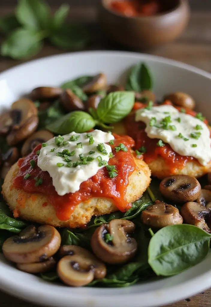 29 Cottage Cheese Chicken Parm Bowl Recipes That Feel Light & Protein-Packed 26 29 Cottage Cheese Chicken Parm Bowl Recipes That Feel Light & Protein-Packed - 25. Mushroom and Spinach Cottage Cheese Chicken Parm Bowl
