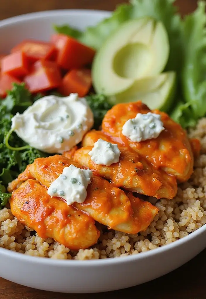 29 Healthy Chicken Burrito Bowl Recipes That Are Meal Prep Goals - 10. Buffalo Chicken Burrito Bowl