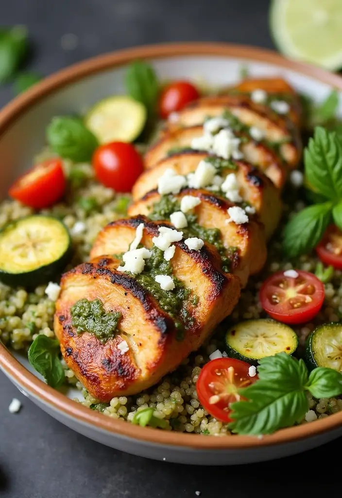 29 Healthy Chicken Burrito Bowl Recipes That Are Meal Prep Goals - 16. Pesto Chicken Burrito Bowl