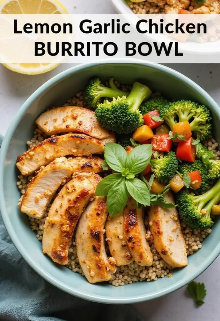 29 Healthy Chicken Burrito Bowl Recipes That Are Meal Prep Goals - 23. Lemon Garlic Chicken Burrito Bowl