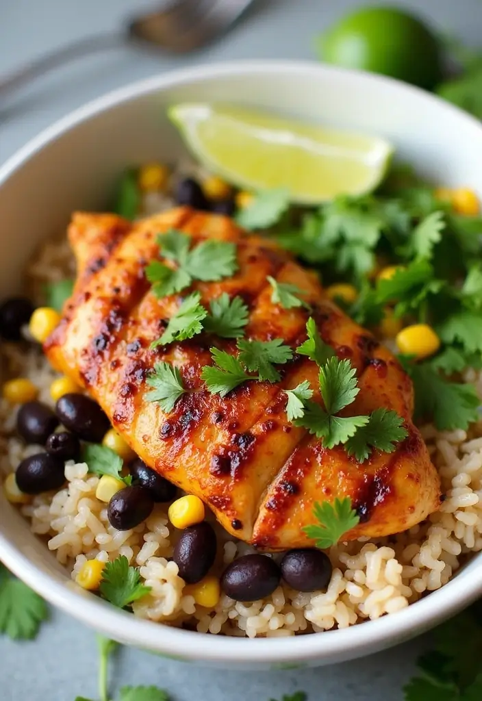 29 Healthy Chicken Burrito Bowl Recipes That Are Meal Prep Goals - 25. Cilantro Lime Chicken Rice Bowl