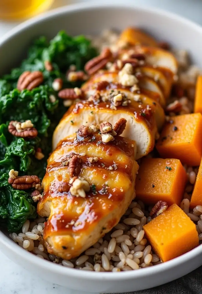 29 Healthy Chicken Burrito Bowl Recipes That Are Meal Prep Goals - 26. Maple Mustard Glazed Chicken Bowl