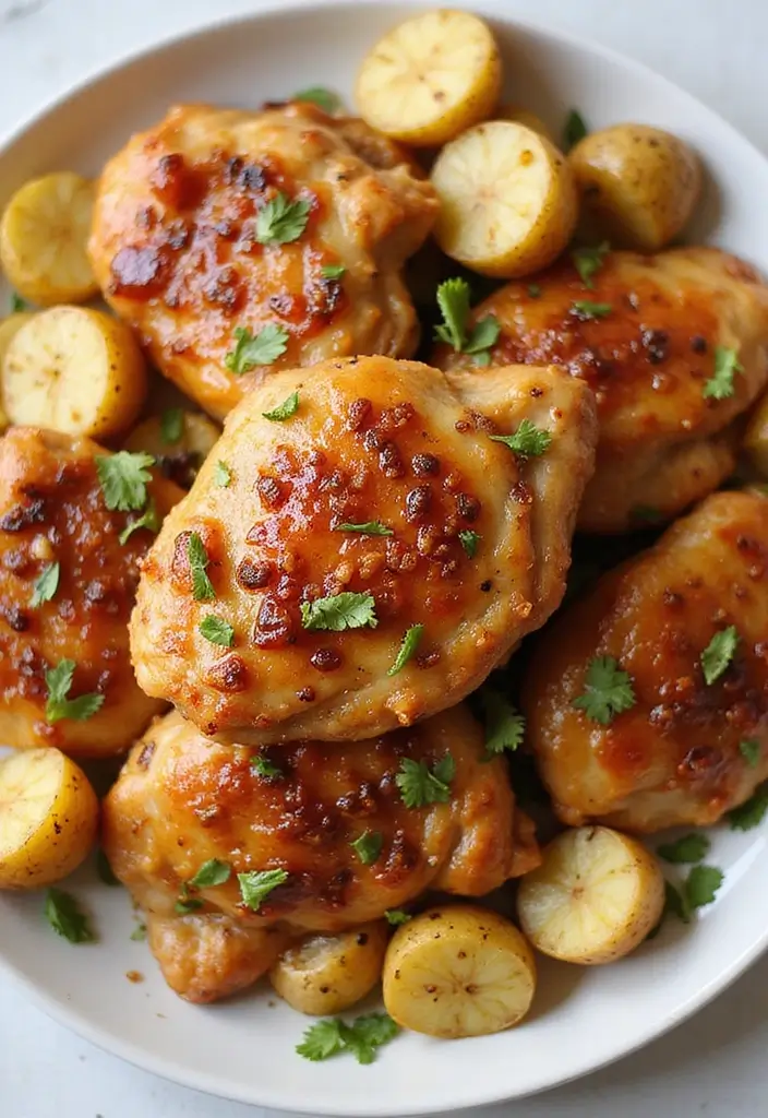 29 Sheet Pan Chicken and Potatoes Recipes That Are Simple & Hearty - 28. Honey Garlic Chicken with Potatoes