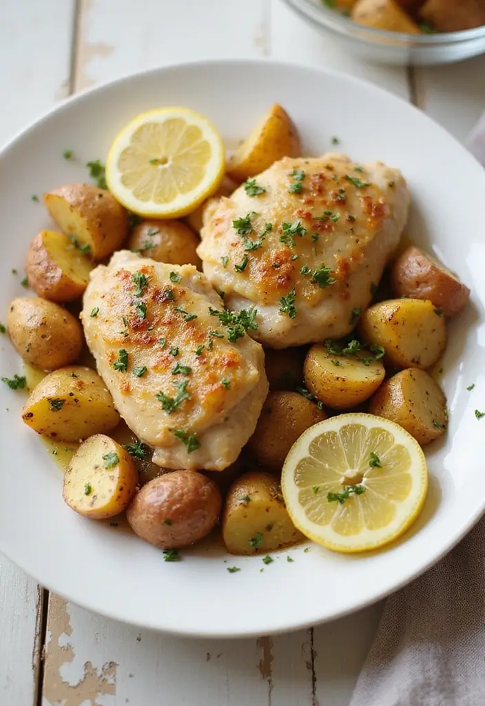 29 Sheet Pan Chicken and Potatoes Recipes That Are Simple & Hearty - 29. Zesty Lemon Thyme Chicken and Potatoes