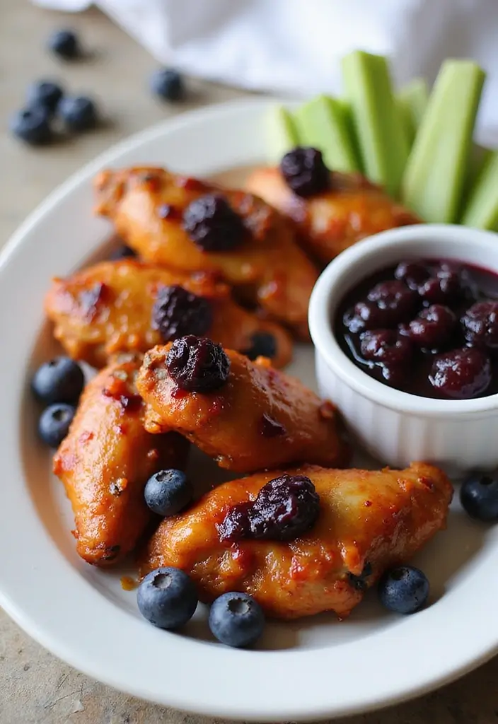29 Sweet Chili Chicken Wings Recipes That Are Sticky & Delicious - 20. Sweet Chili Blueberry Chicken Wings