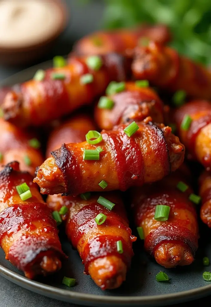 29 Sweet Chili Chicken Wings Recipes That Are Sticky & Delicious - 22. Sweet Chili Bacon-Wrapped Chicken Wings