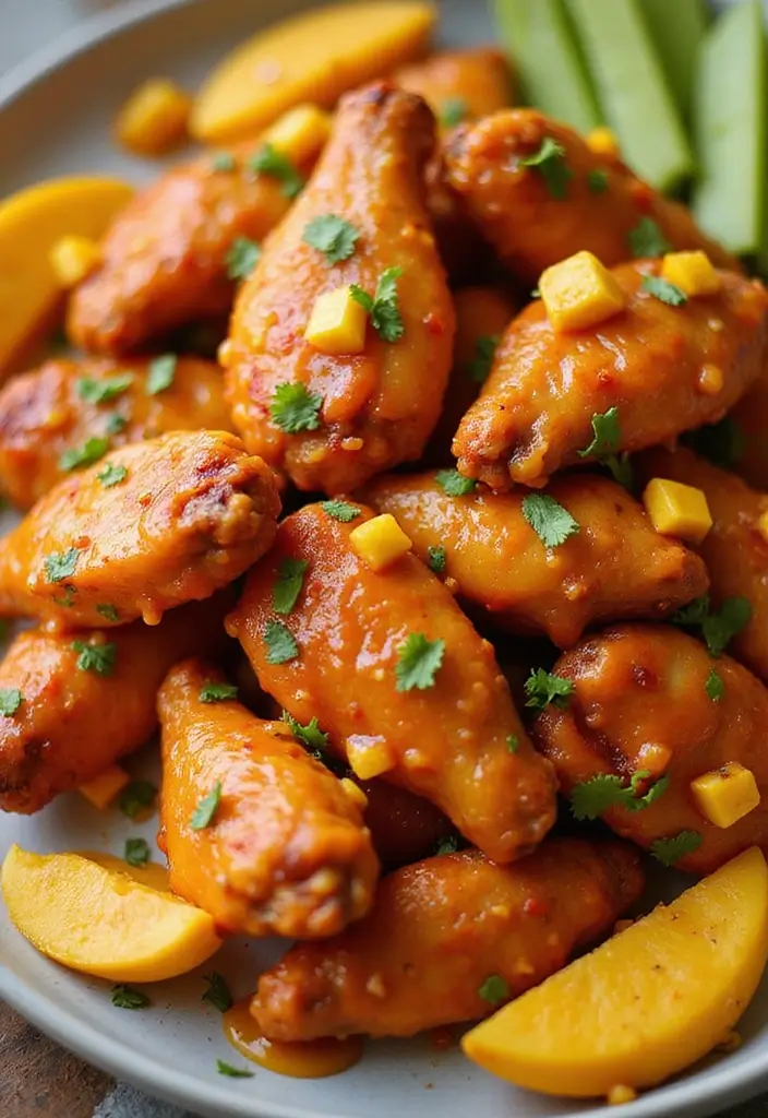 29 Sweet Chili Chicken Wings Recipes That Are Sticky & Delicious - 6. Sweet Chili Mango Chicken Wings