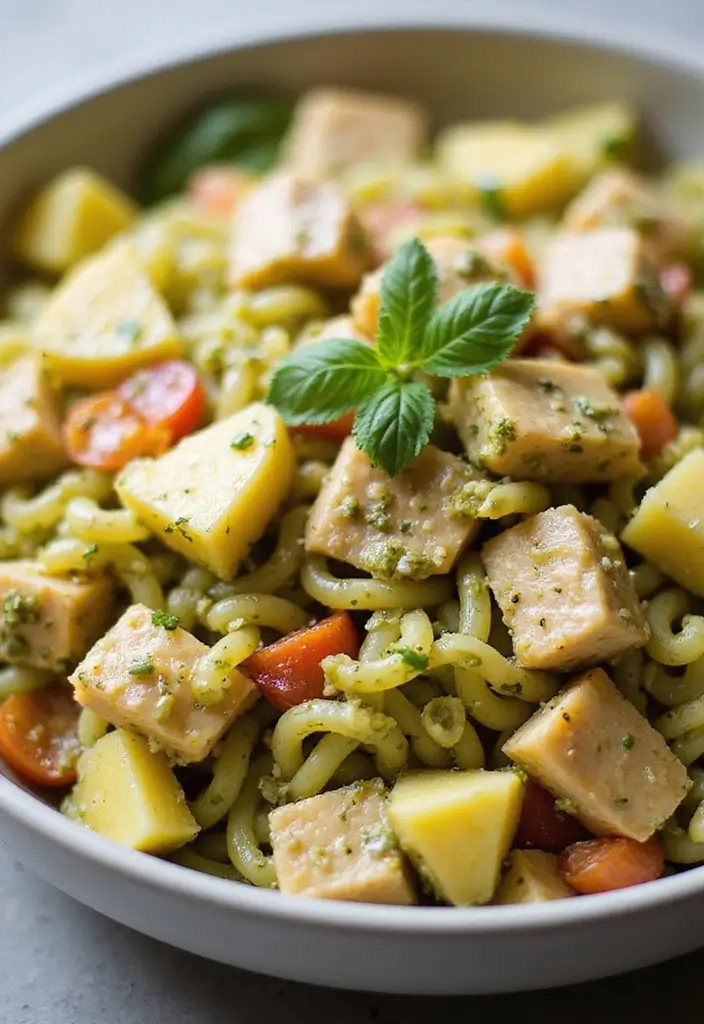 30 Chicken Pesto Pasta Salad Recipes That Are Perfect for Lunch - 16. Tropical Chicken Pesto Pasta Salad