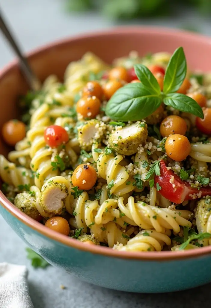 30 Chicken Pesto Pasta Salad Recipes That Are Perfect for Lunch - 18. Chicken Pesto Pasta Salad with Roasted Chickpeas