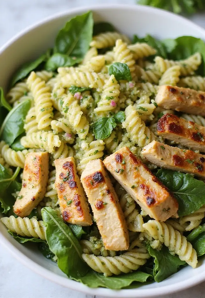 30 Chicken Pesto Pasta Salad Recipes That Are Perfect for Lunch - 23. Chicken Pesto Pasta Salad with Mixed Greens