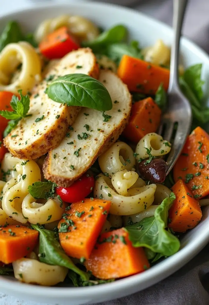 30 Chicken Pesto Pasta Salad Recipes That Are Perfect for Lunch - 25. Chicken Pesto Pasta Salad with Sweet Potato