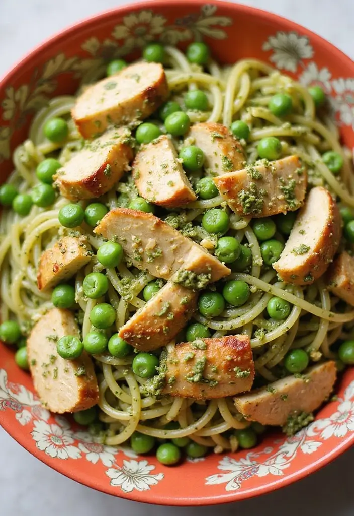 30 Chicken Pesto Pasta Salad Recipes That Are Perfect for Lunch - 26. Chicken Pesto Pasta Salad with Peas