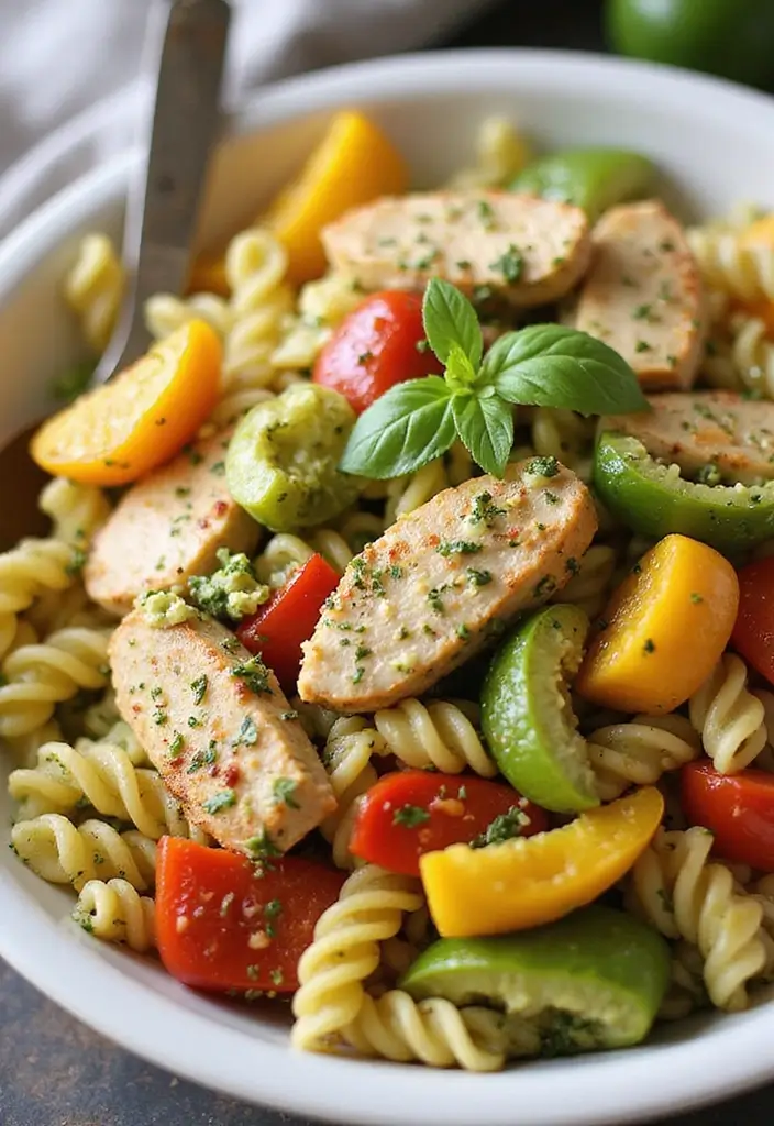 30 Chicken Pesto Pasta Salad Recipes That Are Perfect for Lunch - 27. Chicken Pesto Pasta Salad with Bell Peppers
