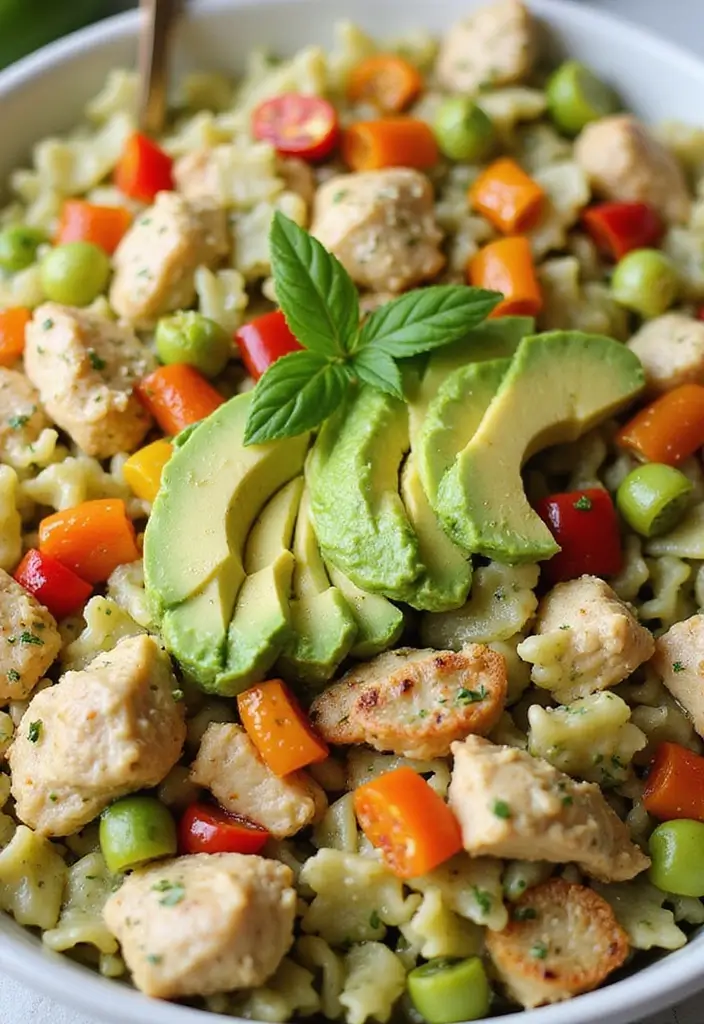 30 Chicken Pesto Pasta Salad Recipes That Are Perfect for Lunch - 3. Creamy Avocado Chicken Pesto Pasta Salad