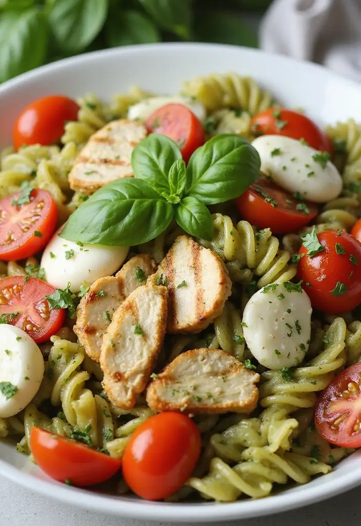 30 Chicken Pesto Pasta Salad Recipes That Are Perfect for Lunch - 7. Caprese Chicken Pesto Pasta Salad