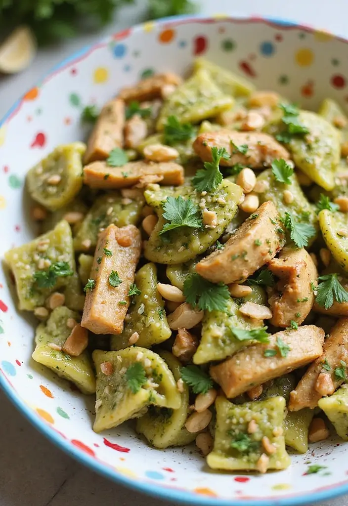 30 Chicken Pesto Pasta Salad Recipes That Are Perfect for Lunch - 9. Thai Chicken Pesto Pasta Salad
